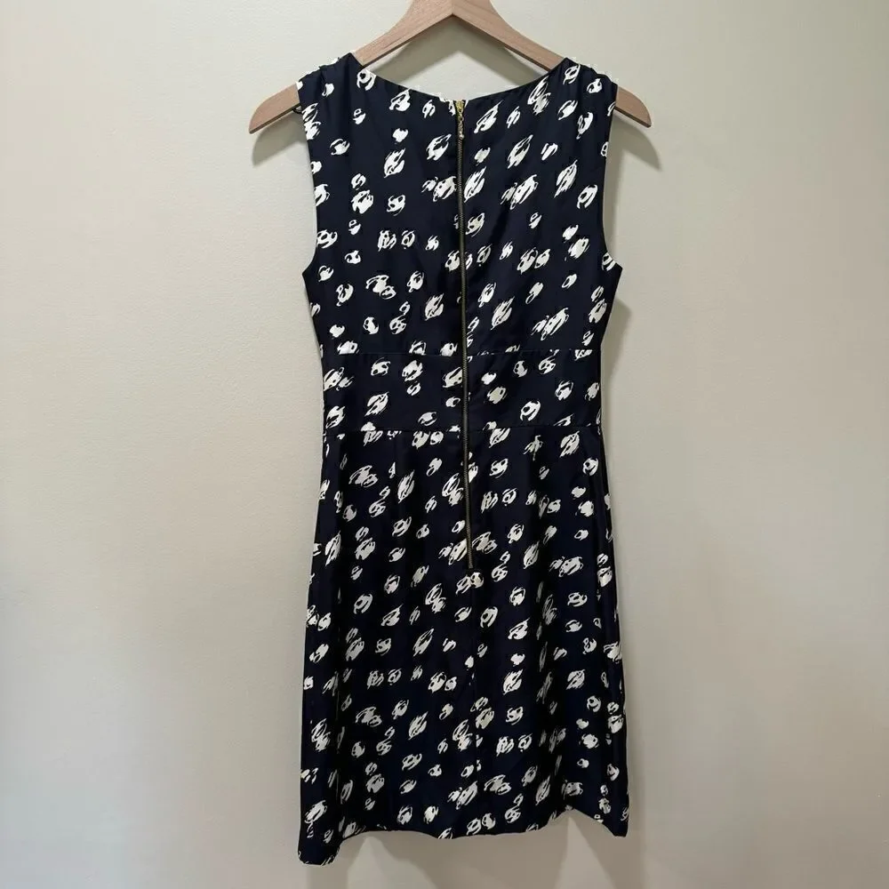 Kate Spade Blue & White 100% Silk Dress Bow Detail sz 4